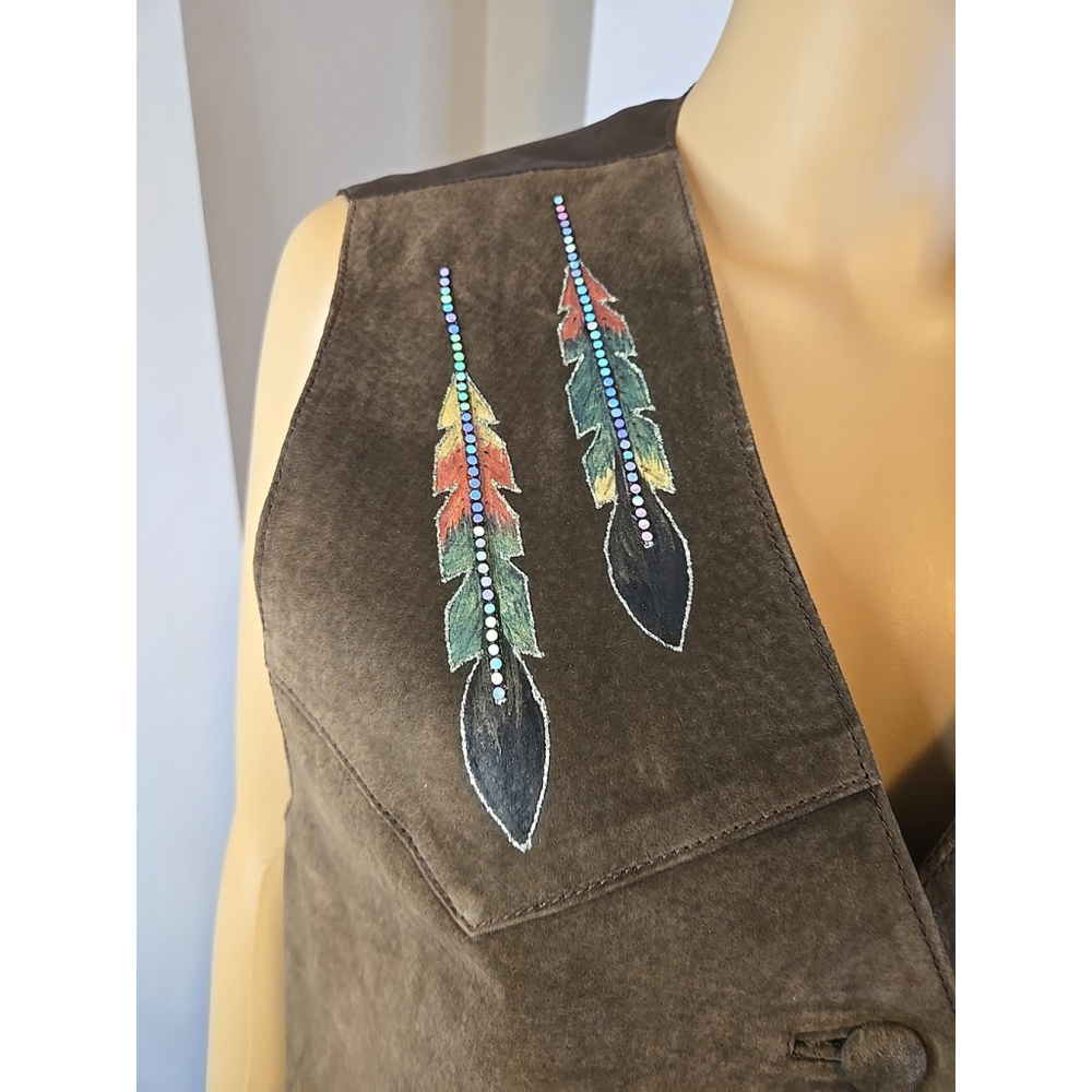 Wanted Genuine Leather Feather Appliqué Vest Western Festival Large - Picture 7 of 10